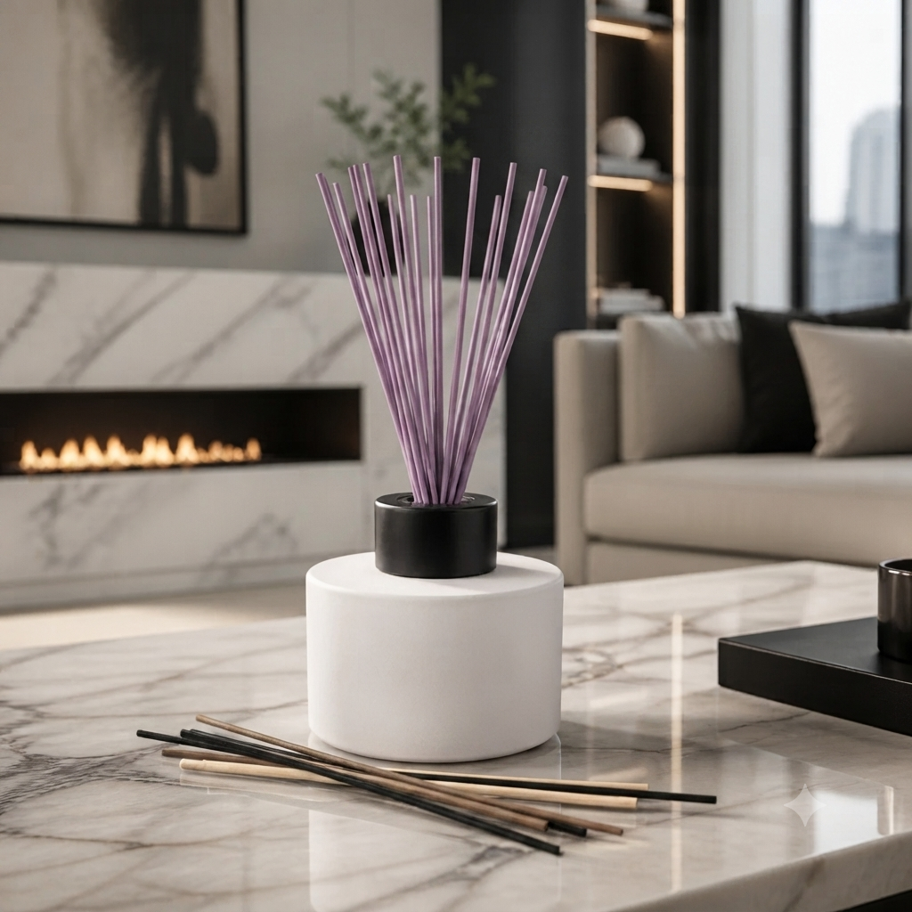 Matte White Glass Reed Diffuser Bottle With A Black Collar
