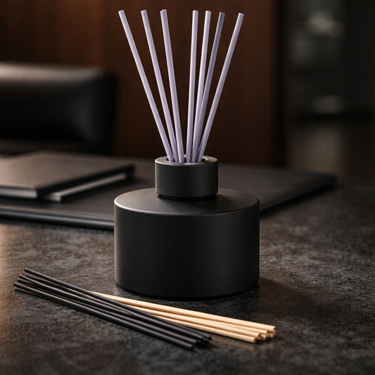 Matte Black Glass Reed Diffuser Bottle With A Black Collar