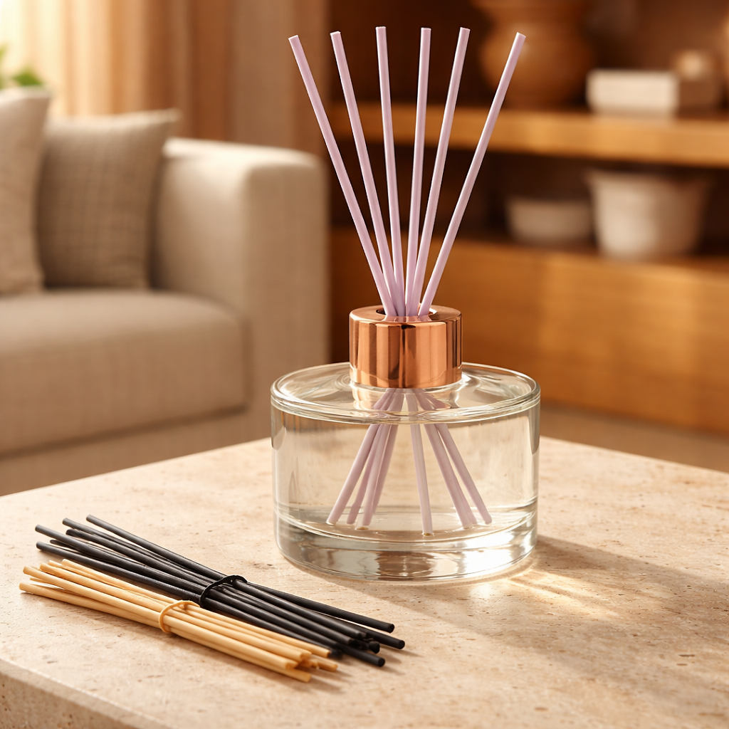 Clear Glass Reed Diffuser Bottle With A Rose Gold Collar