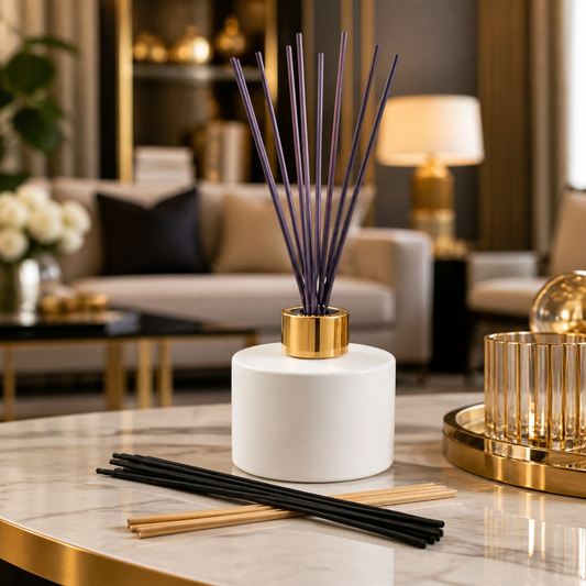 Matte White Glass Reed Diffuser Bottle With A Gold Collar