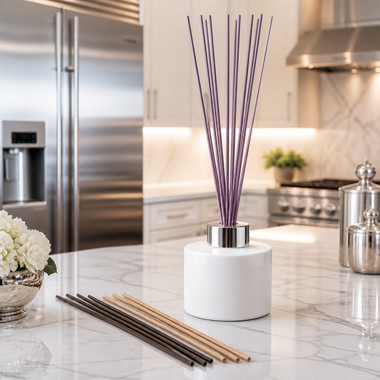 Matte White Glass Reed Diffuser Bottle With A Silver Collar